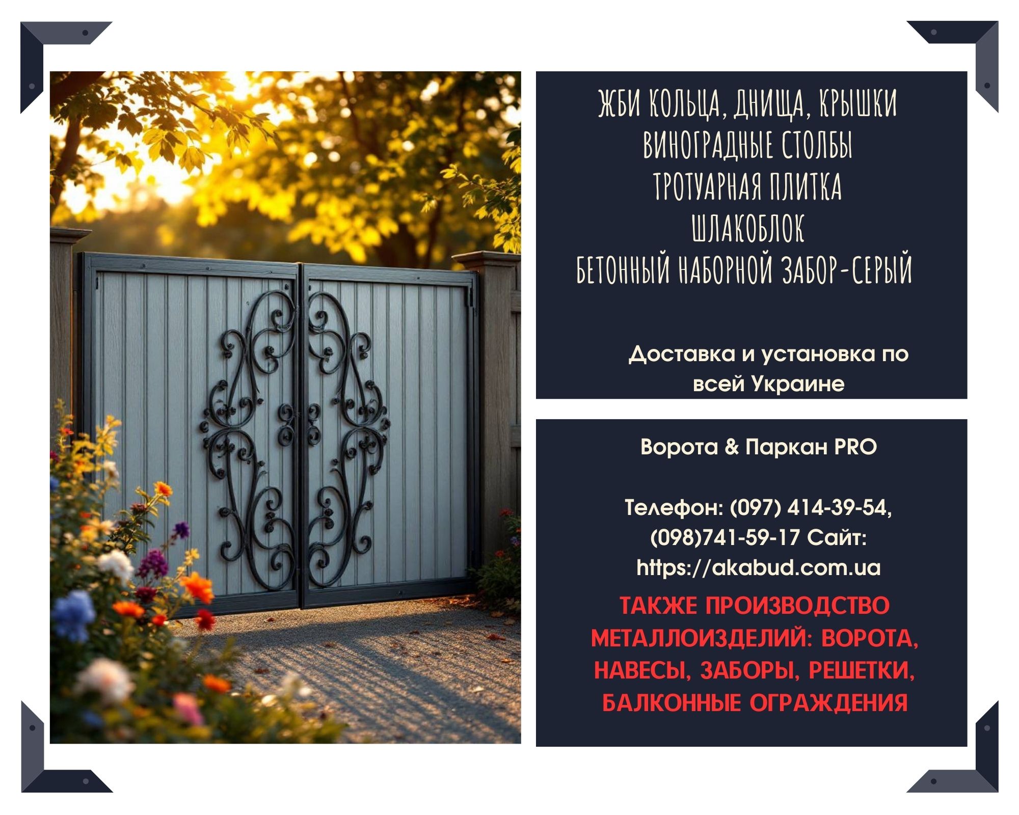 Паркани з профлиста, навіси, ворота відкатні та розпашні