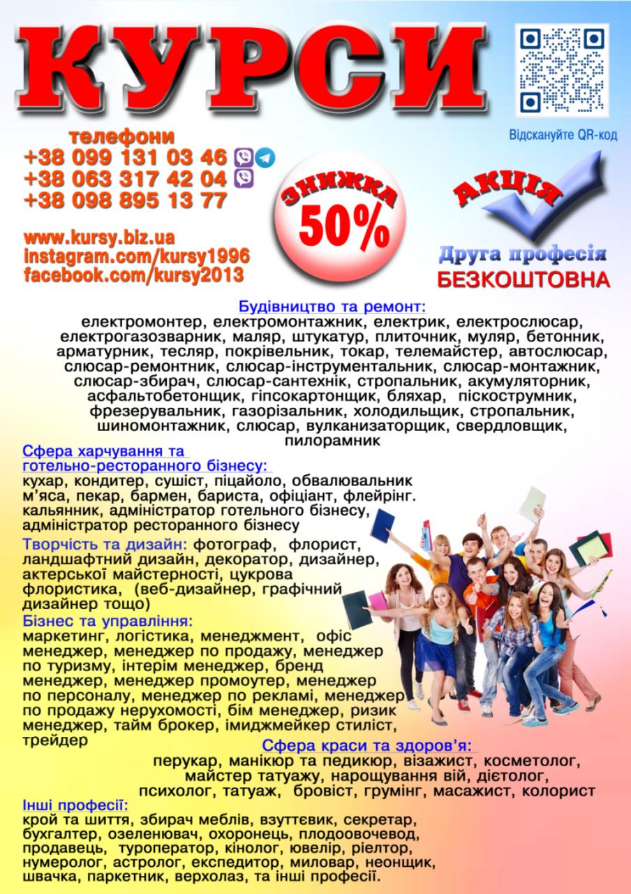 Курси кухар, кондитер, сушист, піццеолі, пекар, бармен