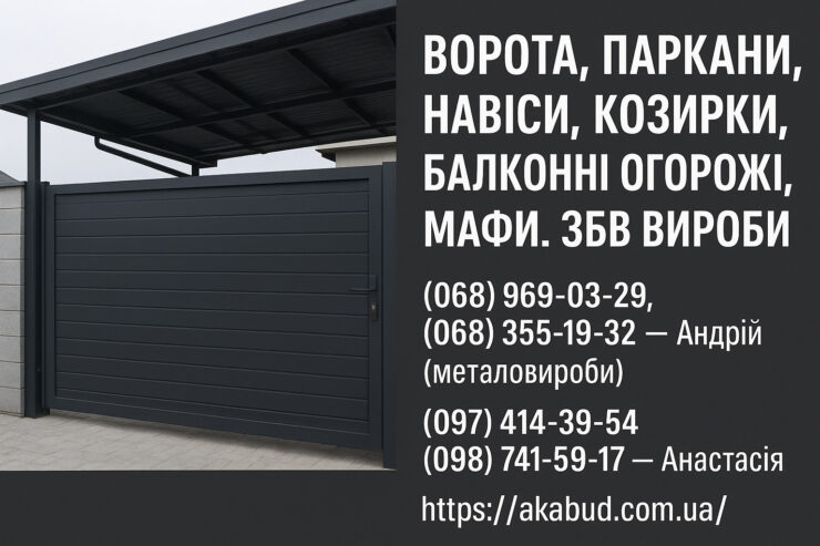 Заборы, ворота, навесы, козырьки, балконные ограждения, ЖБИ