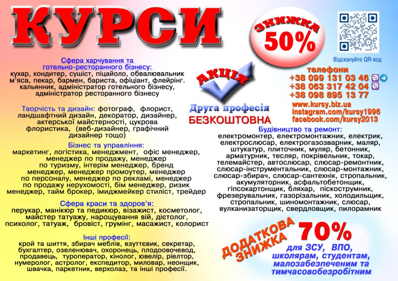 Курси електрик, слюсар, зварник, токар, маляр, плиточник