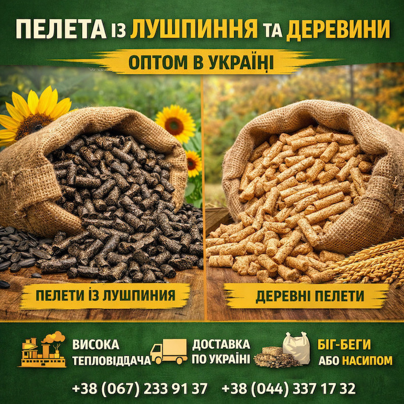 Пелета з лушпиння та з деревини