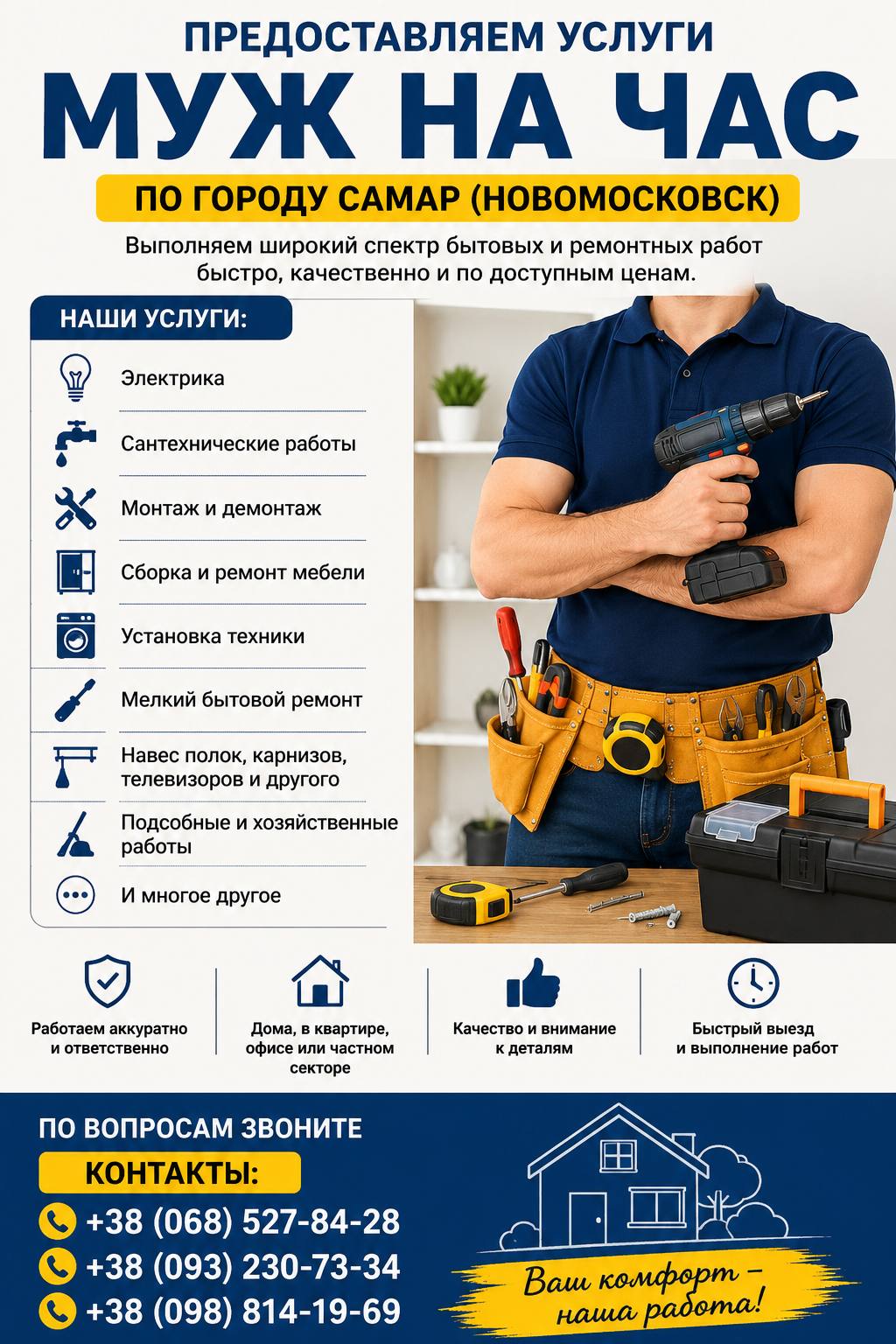Предоставляем услуги «Муж на час» по городу Самар